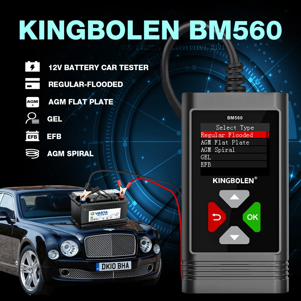

Тестер автомобильного аккумулятора BM560, 12 В, 6 в, анализатор 100-2000 CCA 2-220AH, тест на проворот коленвала тест обратной защиты, проверка заряда PK ...