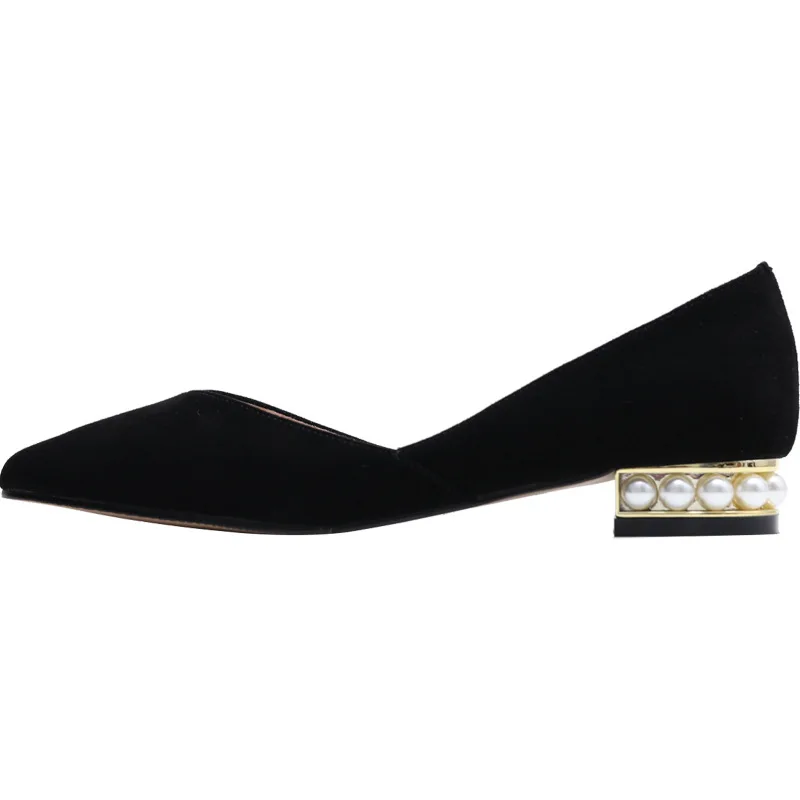 

2020 Autumn New Low-heel Black OL Professional Shallow Mouth Shoes Pearl Pointed Ballet Dancer shoes