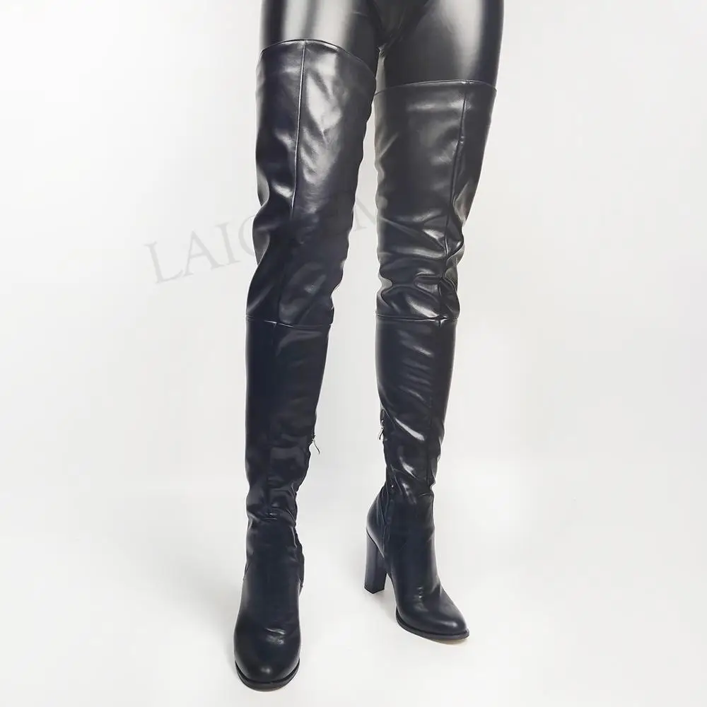 LAIGZEM/женские облегающие высокие сапоги Сапоги выше колена на массивном высоком