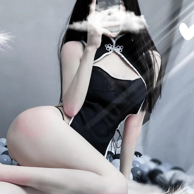 Сексуальное платье Ципао с вырезами соблазнительная униформа разрезом по бокам