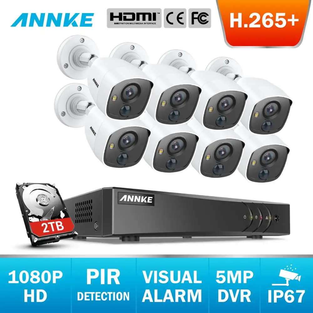 ANNKE 8CH 5MP Lite H.265 + 5в1 CCTV DVR HD 8 шт. 1080P Камера Безопасности PIR обнаружения наружная