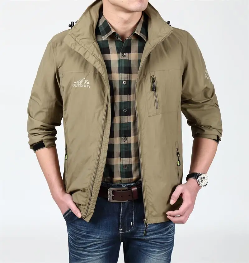 7866 Khaki Куртка-бомбер, мягкая оболочка, Мужская армейская куртка, дышащий ветрозащитный плащ, много карманов, водонепроницаемая куртка, ветровка, мужская куртка, M-4XL - Цвет: 7866 Khaki