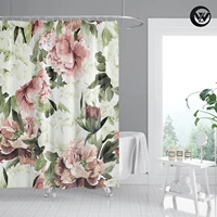 bathroom accessories sets peony flower printed fabric bath curtain waterproof decor fabric shower curtain