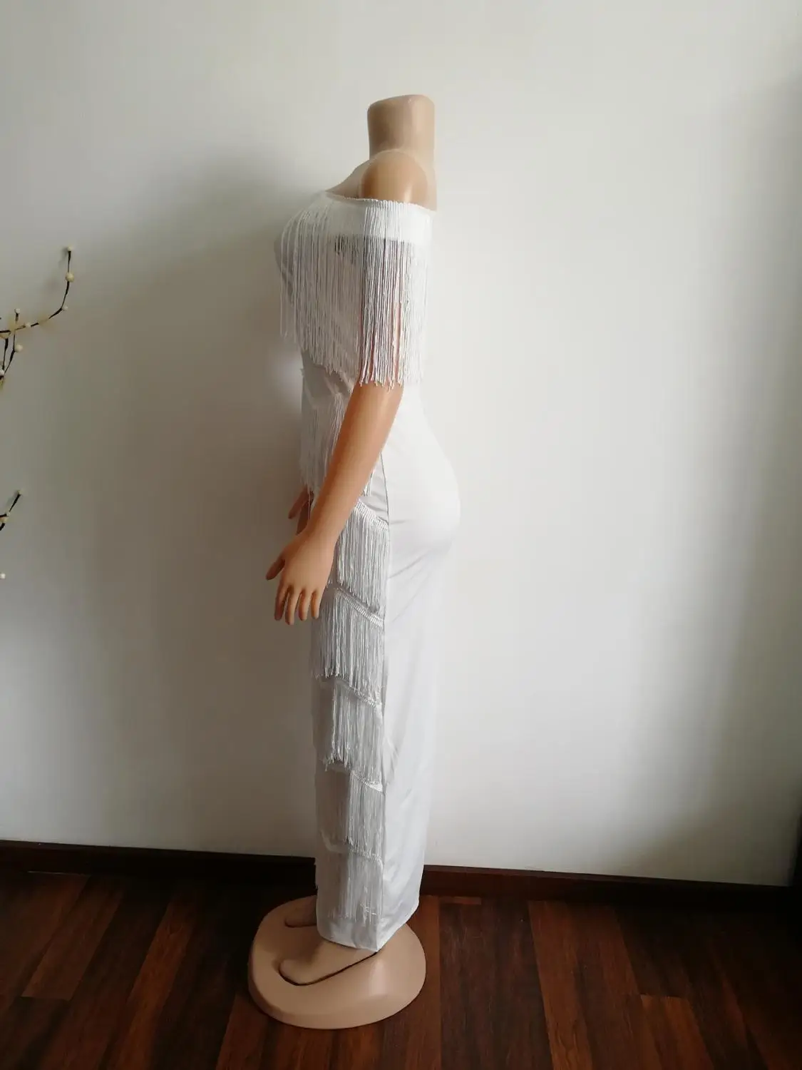 

African Clothes Elegant Tassels Bodycon Dress Women 2020 Summer Slash Neck White Bandage Long Maxi Dress Robe Paty