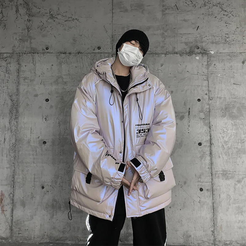 Casual Autumn Winter Thick Warm Hooded Shiny Parkas Outwear Loose Cotton-Padded Jackets Waterproof Tops Couple Bright Down Coats