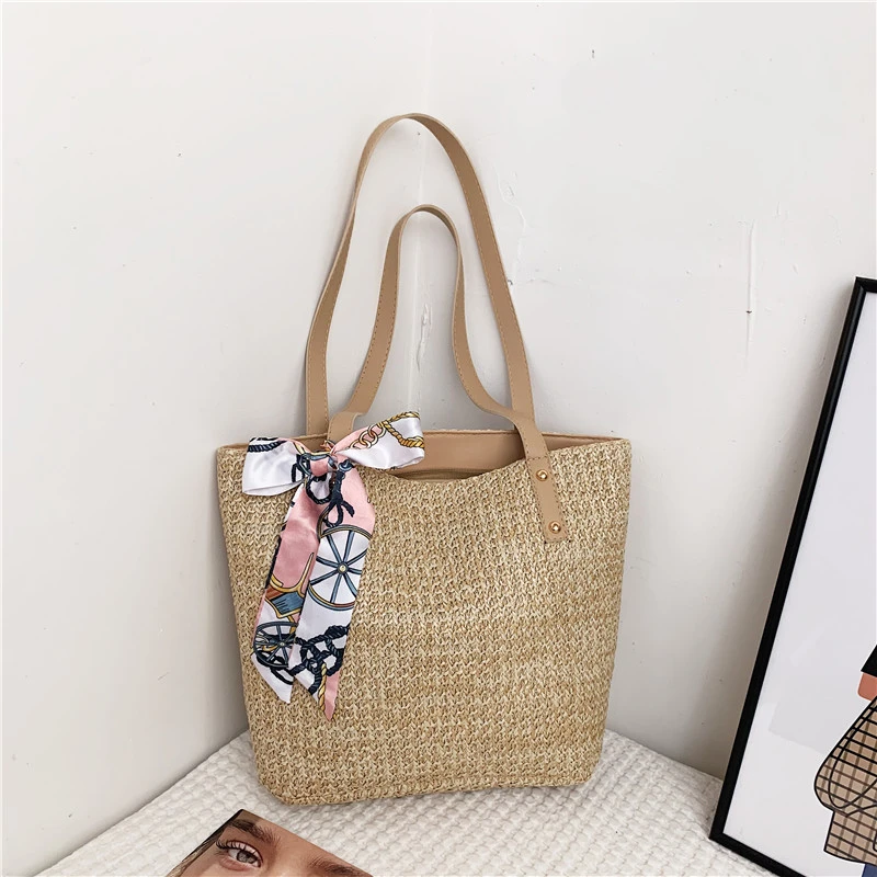 

Summer Straw Bag Large Capacity Women's Woven Shoulder Bags 2021 Fashion New Beach Bag Female Luxury Brand Tote Bags Phone Pack