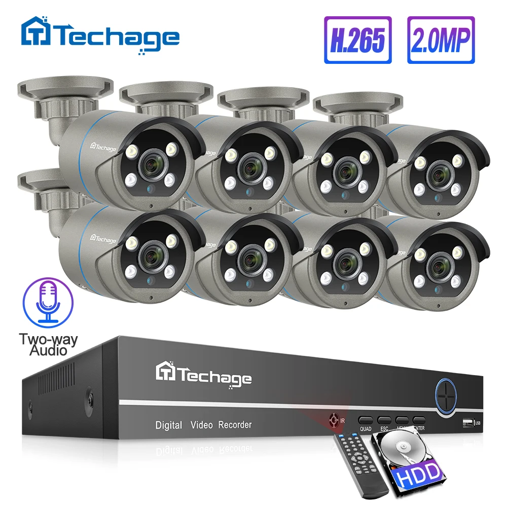 8CH 1080P POE NVR комплект H.265 CCTV система безопасности двухстороннее аудио 2.0MP