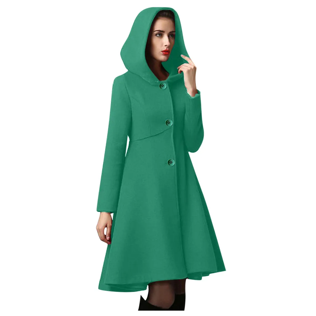 Зимнее женское пальто manteau femme, накидка с капюшоном, элегантное женское Шерстяное Пальто с карманами на талии, abrigo mujer casaco feminino