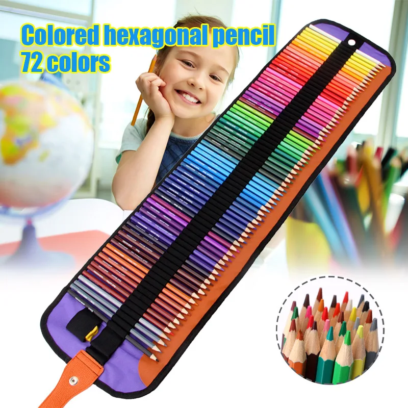 

Rollable Canvas Bag Color Hexagonal Pencil 72 Colors Student Painting Set Smooth Writing AS99