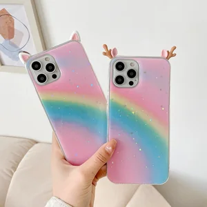 cute cat ear phone case for oppo reno 5 4 k z f f19 f17 f11 pro find x3 x2 neo lite silicone antlers rainbow back cover free global shipping