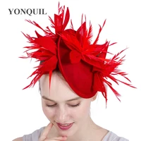 imitation sinamay fascinators elegant ladies feather floral hat hairclip wedding party derby hair accessories 2020 new style