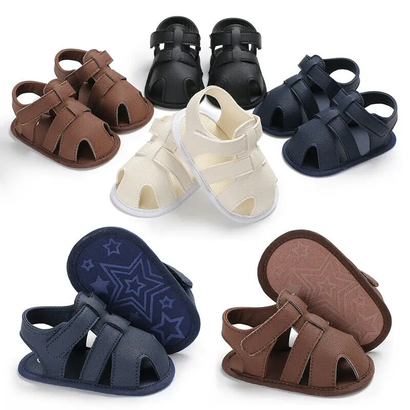 

0-18M Newborn Infant Baby Boy Girl Sandals Pu Leather Summer Baby Shoes Solid Black White Blue
