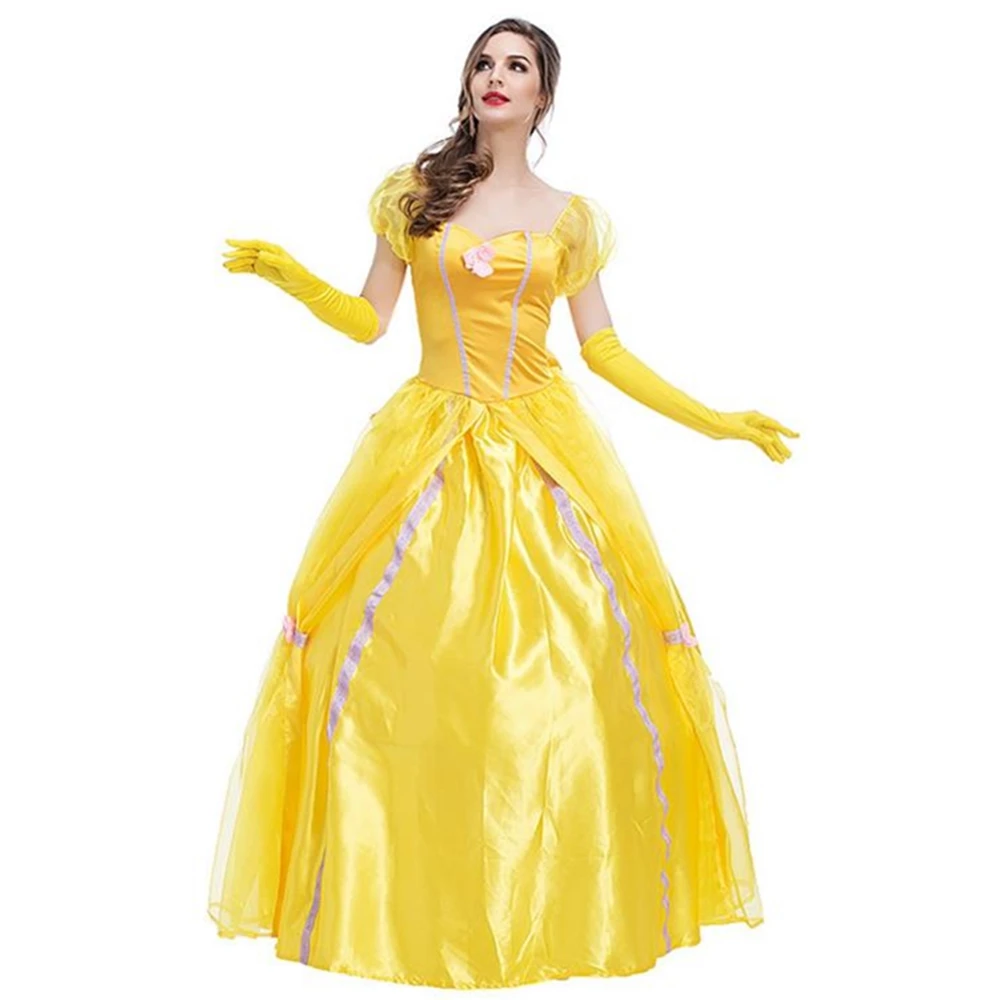 Хэллоуин Девушки взрослый костюм принцессы желтая Фея Женщины Ретро Суд платье