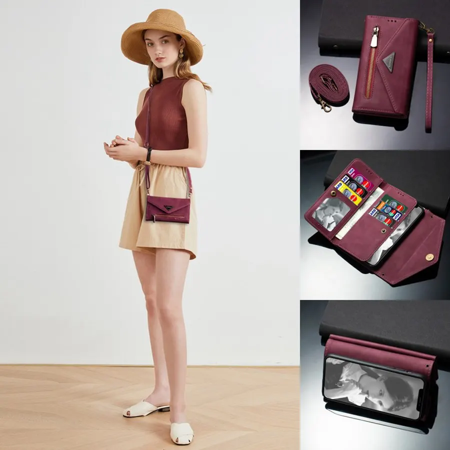 

Multi Function Cover For IPhone 6 6S 7 7Plus 8 8Plus X XS XR XSMax 11 11Pro 12 12 Mini Diagonal Span Leather Two Ropes Case