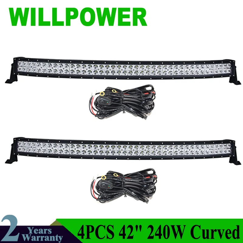 2PCS With Wiring Kit Джипы 42 дюйма 240 Вт комбинированный водонепроницаемый IP67 внедорожный светодиодный рабочий светильник, автомобильный изогнутый СВЕТОДИОДНЫЙ светильник для грузовиков - Цвет: 2PCS With Wiring Kit