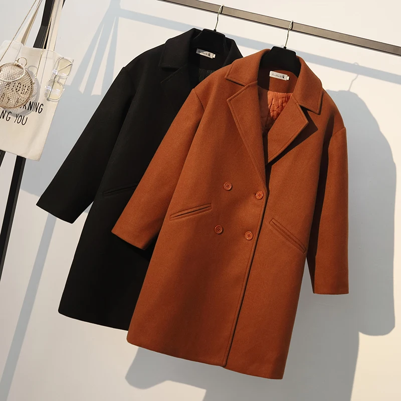 Lucyever Женское зимнее шерстяное длинное пальто толстая свободная Смешанная куртка