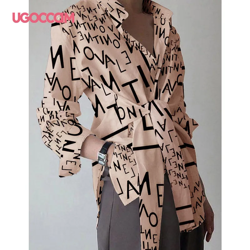 

UGOCCAM Blouse Women Loose Blouse Shirt Tie Tops Long Sleeve Women Blouse Casual Shirts Blusas ropa de mujer 2020