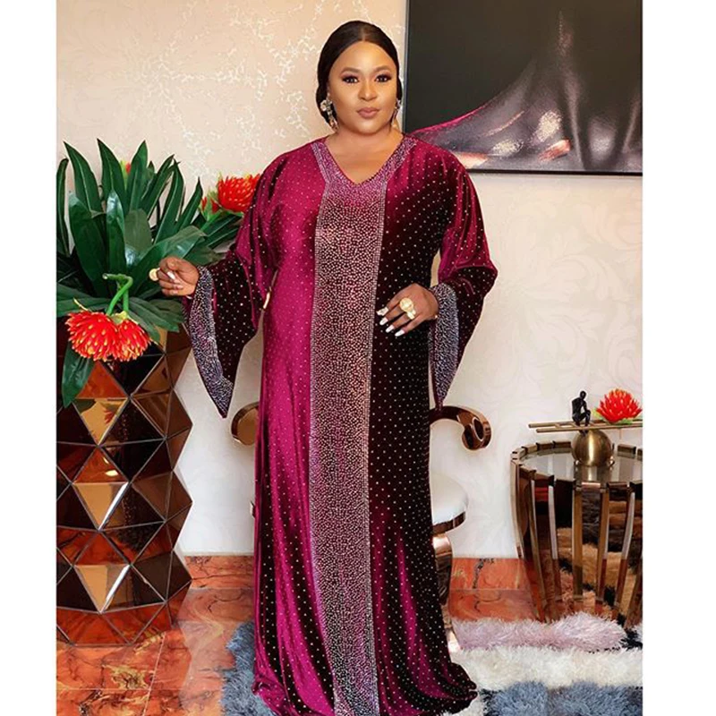 African Dresses Women Velvet Hot Drill Dubai Turkey Muslim Abayas Ankara Dashiki Dress Bazin Robe Boubou Plus Size Dress