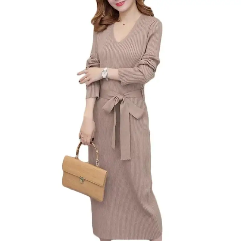 Женское трикотажное платье свитер с высокой талией|Женские платья| |