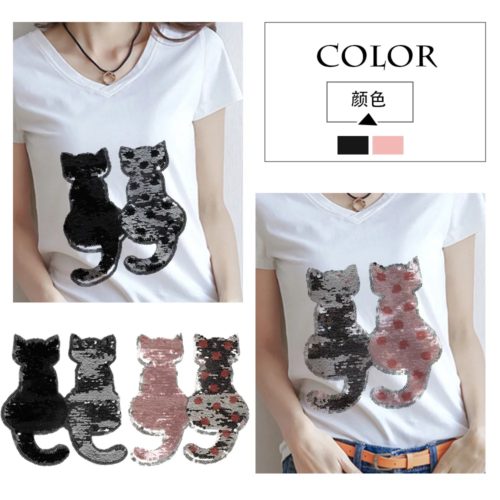 1X аппликация в виде кошки с блестками для одежды нашивки пальто и джинсов своими