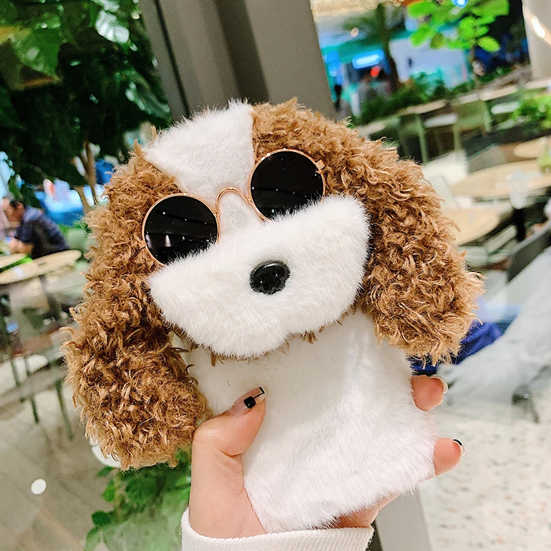 

For iPhone 11 12 Pro SE Case Plush Glasses Dog Phone Case TPU Full Protection Soft Cover For iPhone X XR 11 XS Max 7 8 6 6s Case