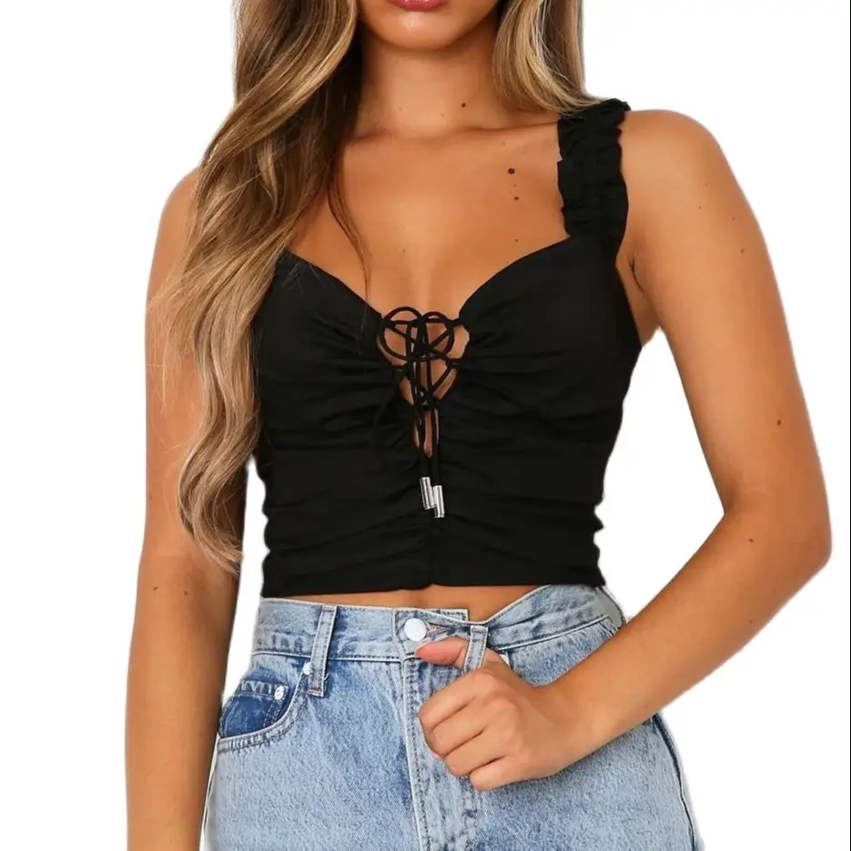 

2021 summer slim ladies short sling outer wear hollow strap tube top vest women