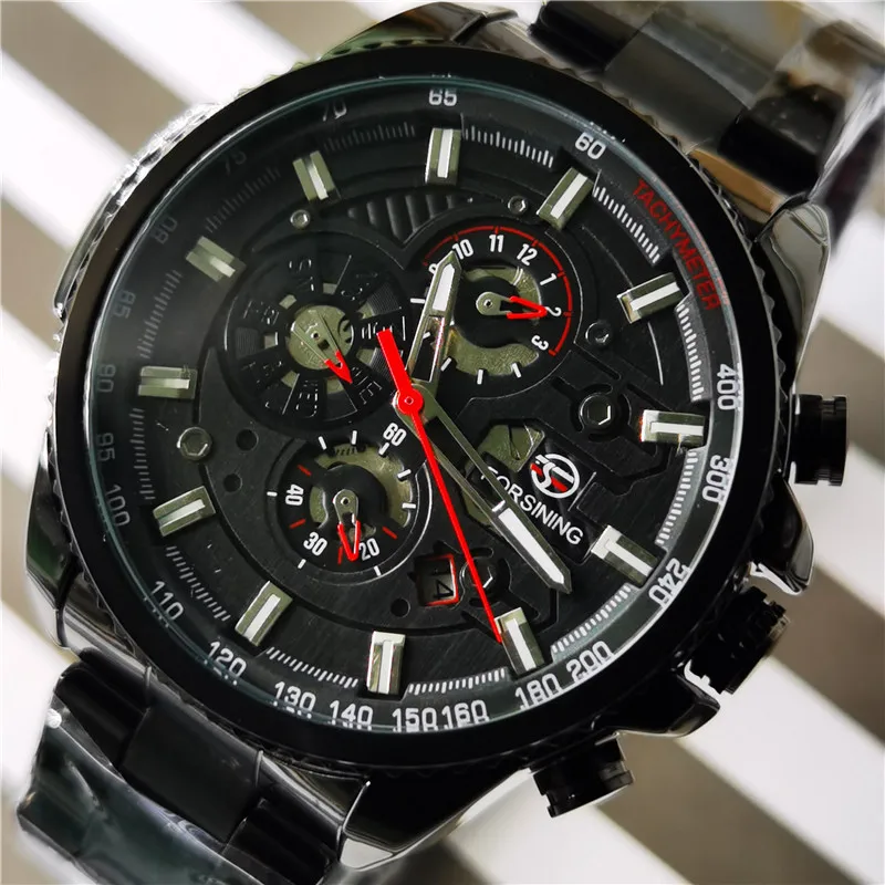 Forsining 2020 Three Dial Stainless Steel Men Mechanical Automatic Watch For Man Luxury Wrist Watches Military Sport Male Clock | Наручные