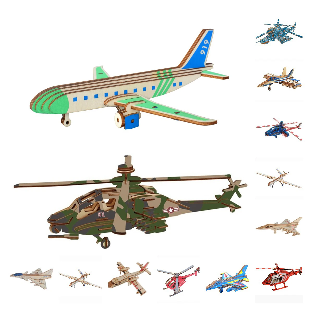 

DIY 3D Wooden Puzzle Military Plane Airplane F16 Fighter Mini Model Building Kit Toys for Kids Xmas Gifts Home Decoration