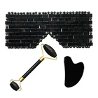 Натуральный обсидиан Нефритовая маска для глаз Gua sha скребок ролик для массажа лица набор хрустальный камень холодная терапия спящий глаз покрытие массажные инструменты