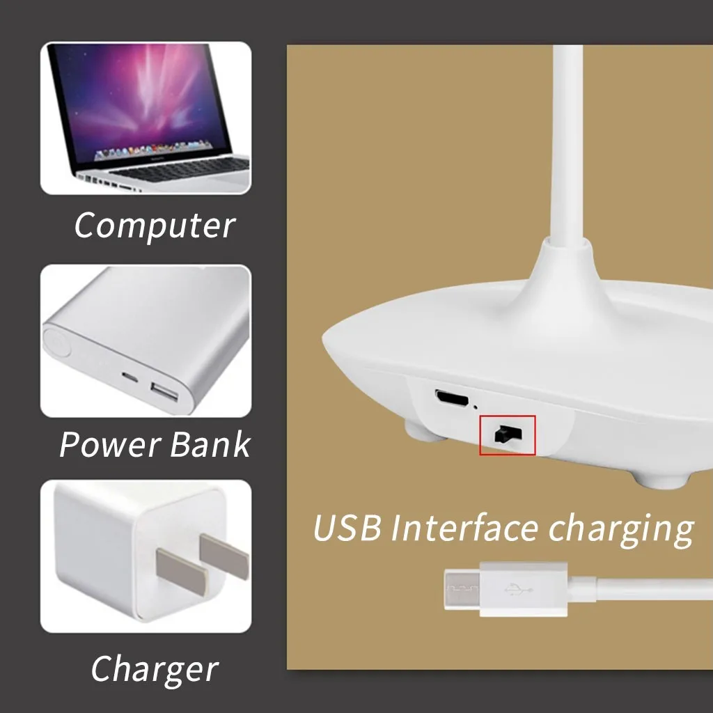 MUQGEW USB Перезаряжаемый Светодиодный настольный светильник, регулируемая интенсивность, лампа для чтения, сенсорный выключатель, настольные лампы, 3 режима, настольные лампы