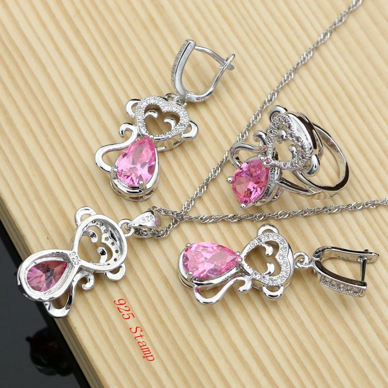 Обезьяна 925 стерлингового серебра ювелирные наборы розовый топаз драгоценный