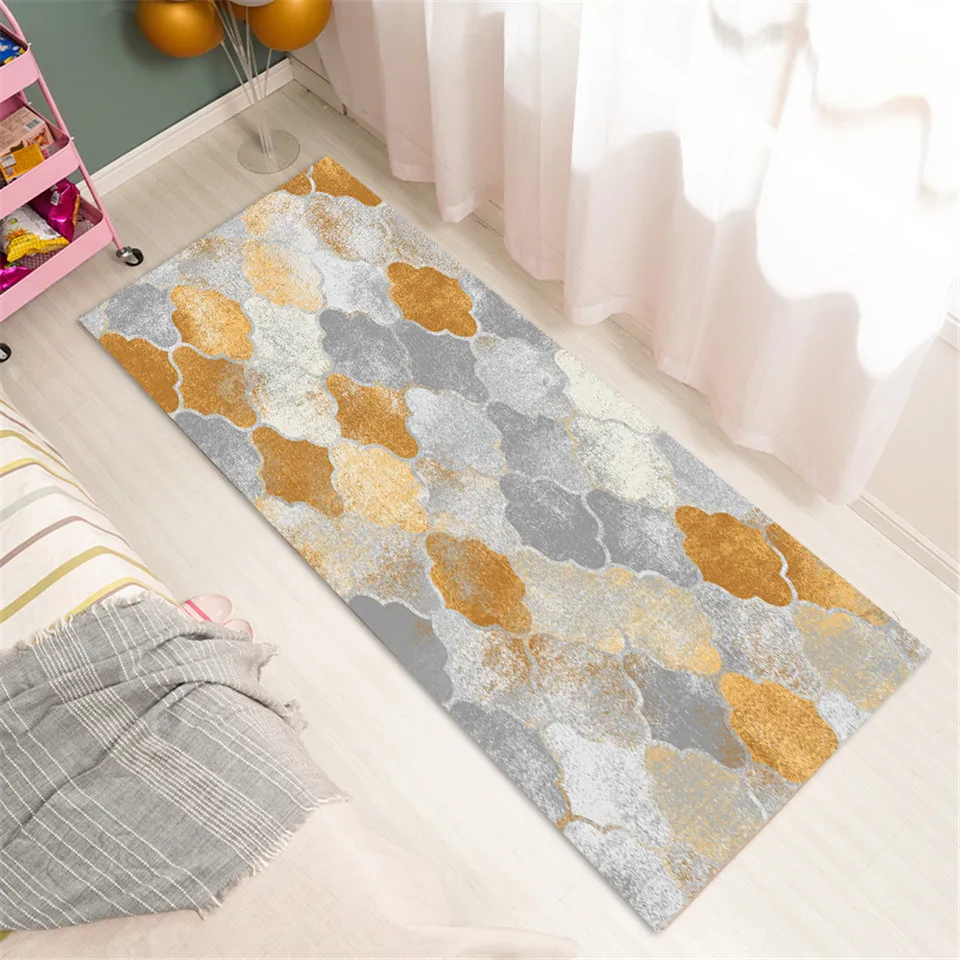 Retro Grey Orange Geometric Flower Washable Kitchen Rug Morocco Style Flannel Bedside Mat Bedroom Doormat Carpet Bathroom | Дом и сад