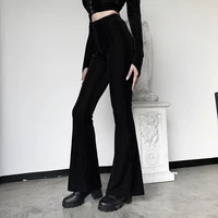 dark gothic vintage pants 2022 fall female velvet skinny streetwear elasticity goth trousers women high waist black flares pants