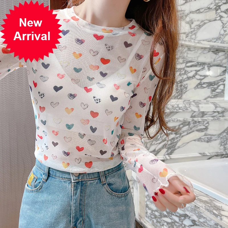 

Женская сетчатая рубашка из вискозы, с длинным рукавом и принтом