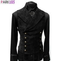 mens double breasted gothic steampunk velvet vest stand collar medieval victorian black waistcoat men stage cosplay prom costume