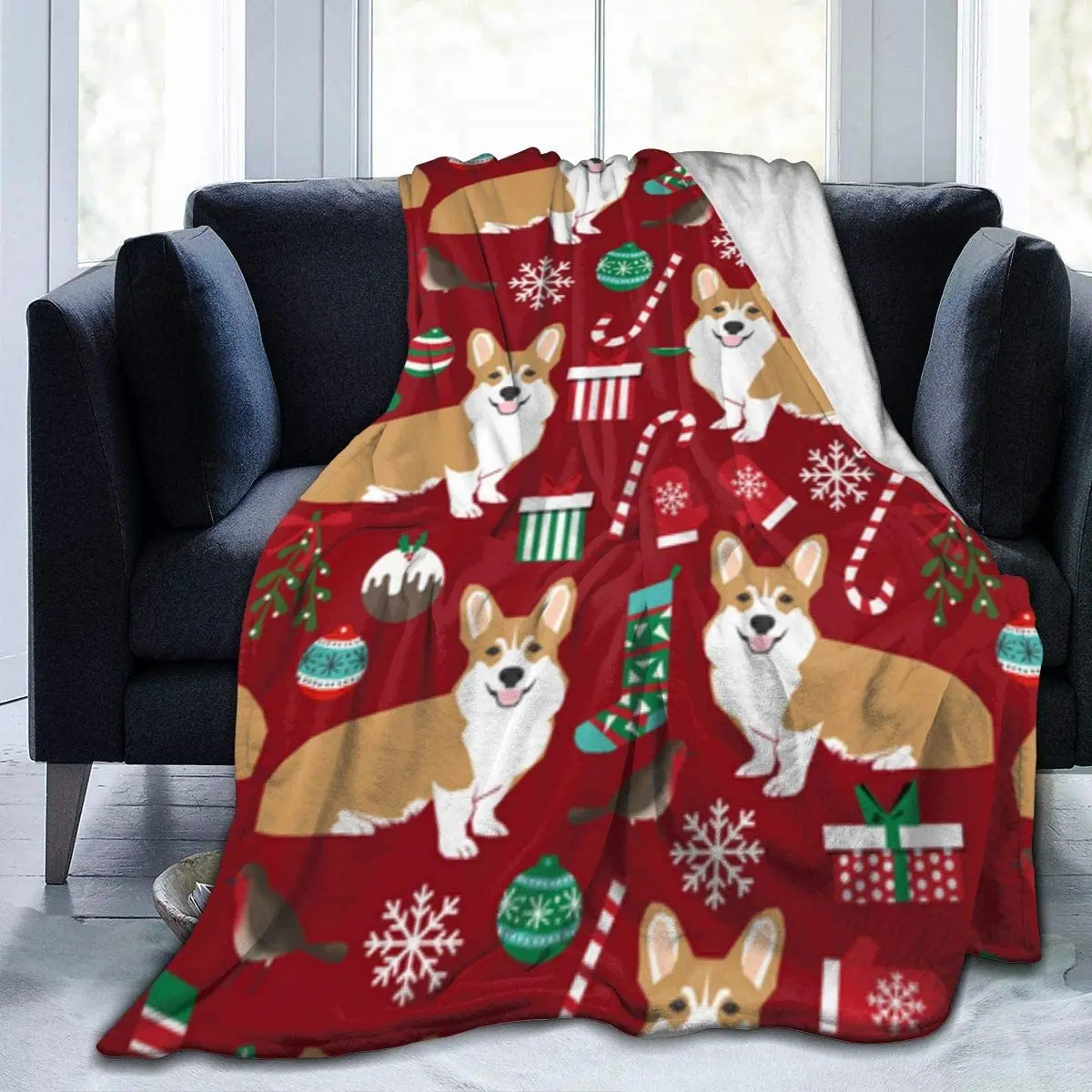 

Ultra Soft Micro Christmas Corgi Throws Blanket Warm Anti-Pilling Flannel Plush Throw Lightweight Cozy Couch Blankets
