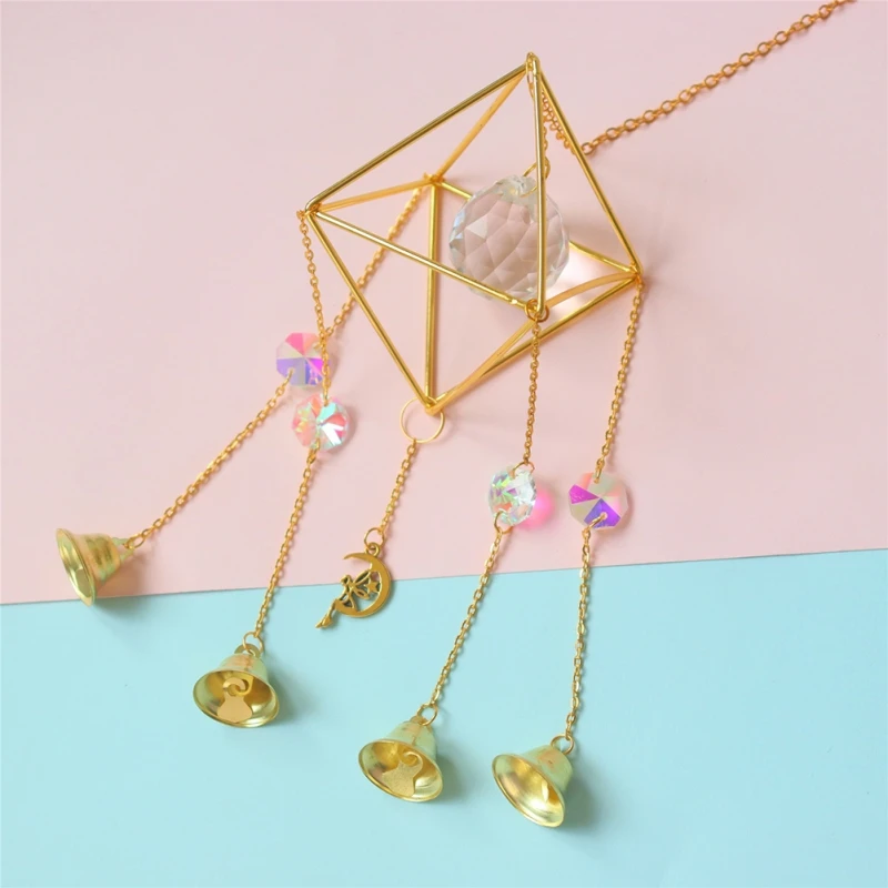 

Gold-plated Metal Frame Wind Chimes Crystal wind chimes Bells wind chimes 45*9cm Simple and exquisite home ornaments