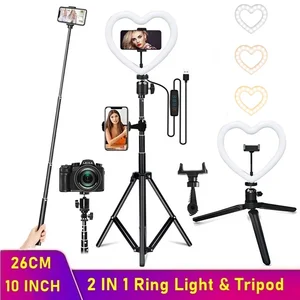 10inch heart dimmable led selfie ring fill light phone camera ringlight with tripod for makeup video live youtube aro de luz free global shipping