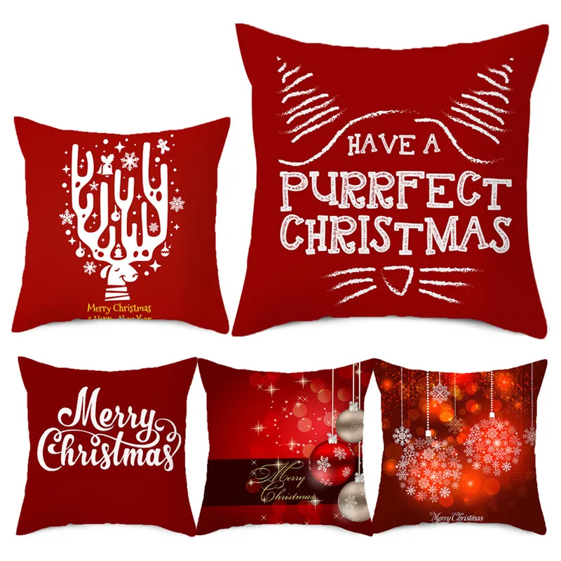 

Fuwatacchi Christmas Letter Printed Cushion Cover New Year Gift Decorative Pillow Cover for Home Sofa Throw Pillowcases 45*45cm