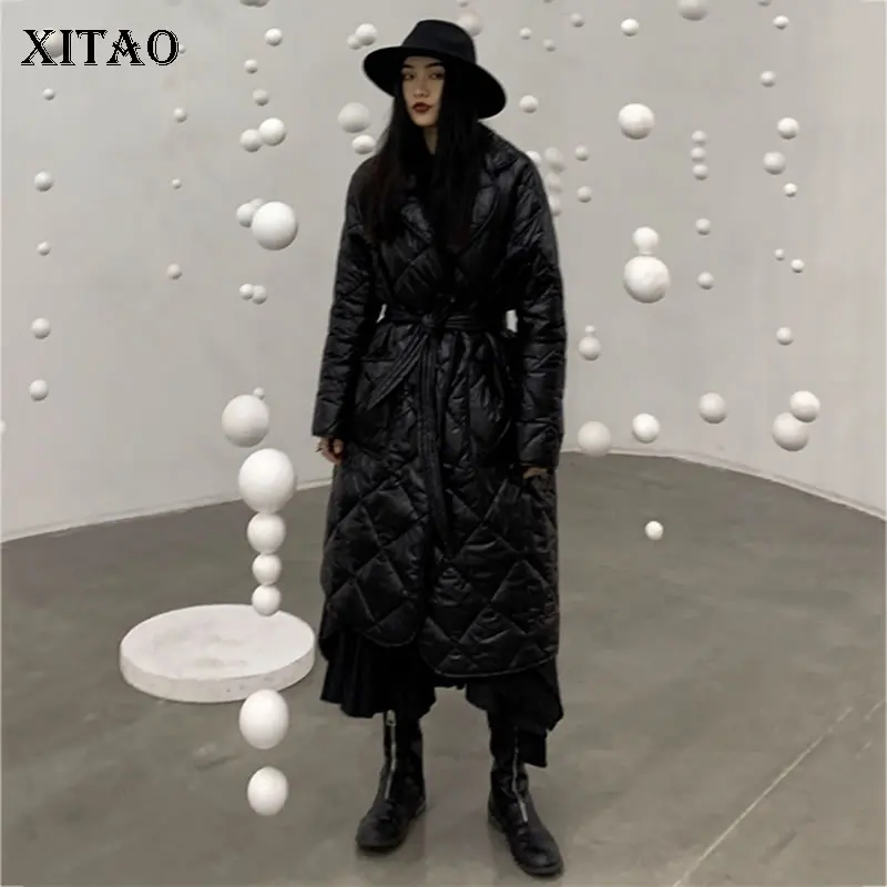 XITAO модная черная парка с широкой талией новинка 2019 зимнее Бандажное Элегантное