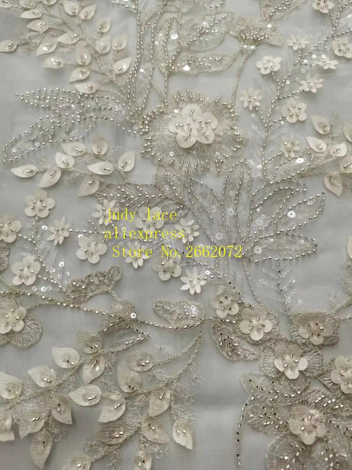 

5yards/bag Silver sequins embroidered with beaded plant designs are used in high-end fabrics for wedding dresses LPX13#