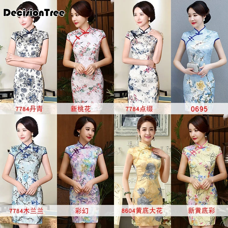 Черное Красное китайское традиционное платье женское шелковое атласное cheongsam винтажное Ципао с коротким рукавом длинное платье с цветами плюс