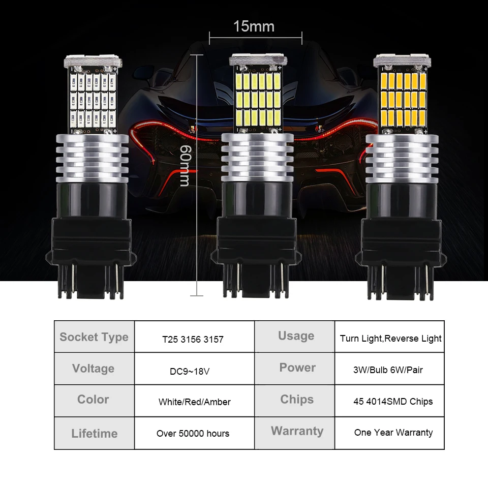 ANMINGPU 2 шт. сигнальная лампа 3157 светодиодов P27/7 Вт T25 светодиод 3156 P27W 4014SMD T20 W21W 7440 7443
