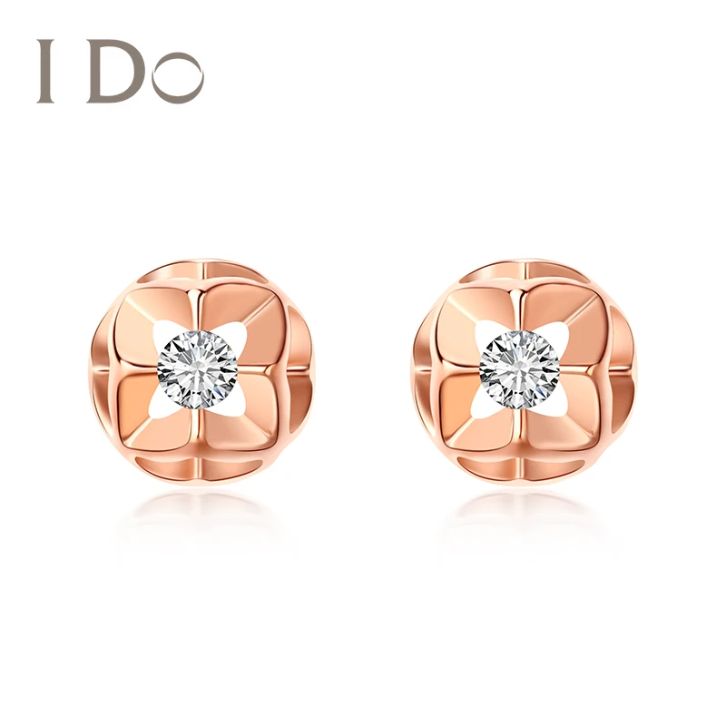 

I Do Heart Series Real 18K Rose Gold Studs Genuine Diamond Setting Earrings Fine Jewelry for Women Girls Gems Flower Shape Gift