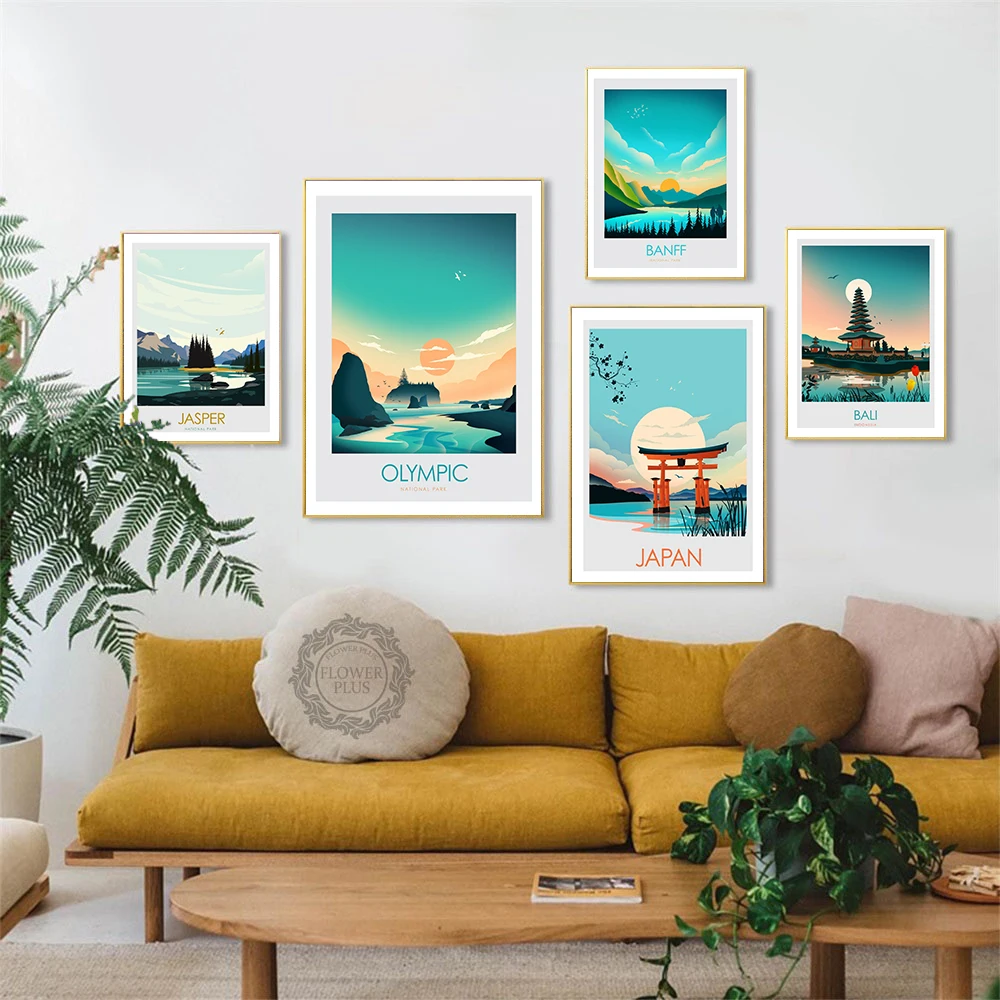 Современная картина маслом в скандинавском стиле пейзаж Бали Япония Банф холст