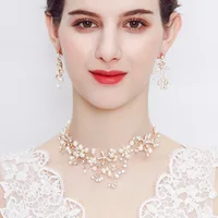 MYFEIVO Bridal Jewelry Wedding Jewelry Set Handmade Pearl Necklace Earrings HQ1547