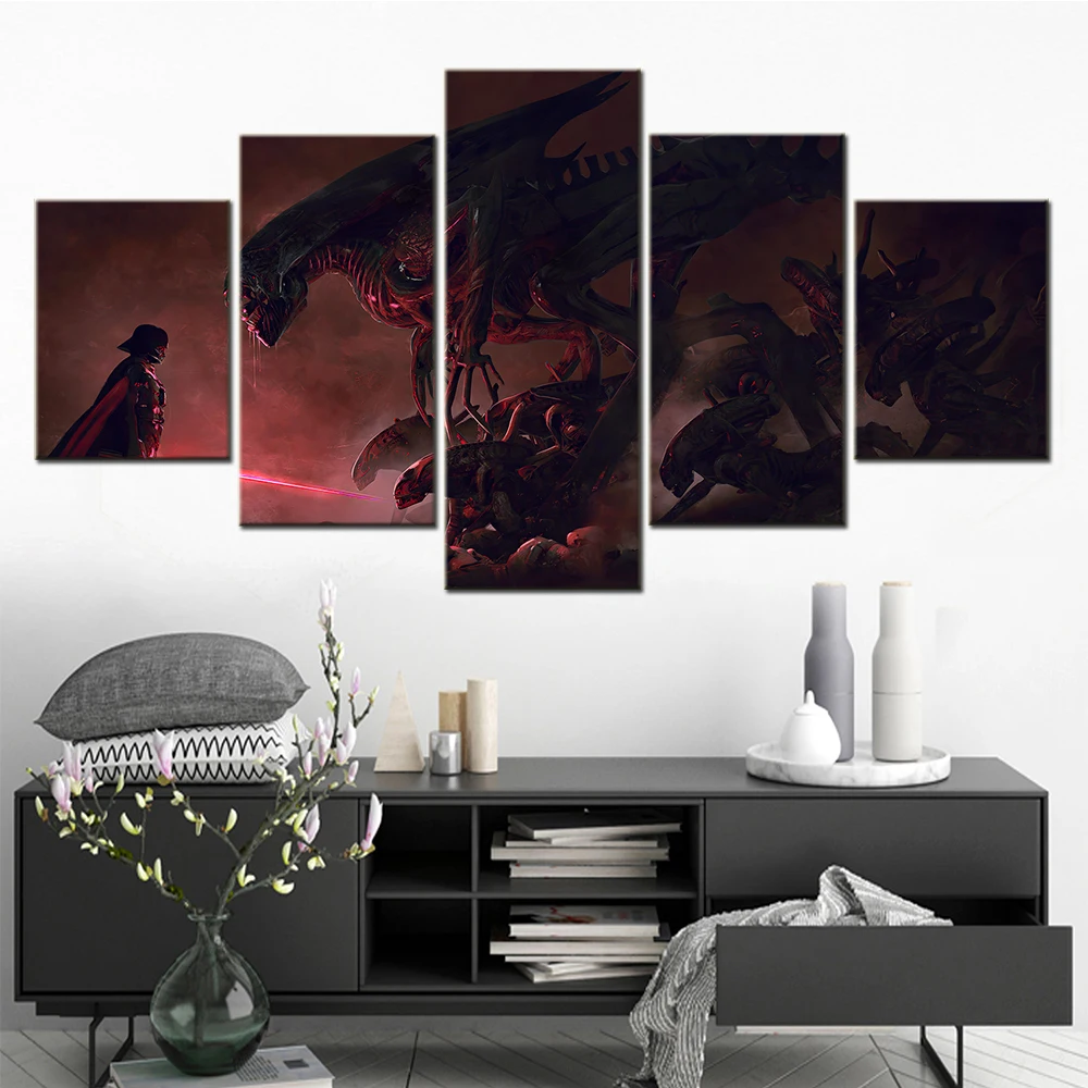

Canvas Painting 5 Piece Darth Wars Aliens Fantasy Poster Picture Living Room Decoration Wall Art Modern Picture For Bedroom