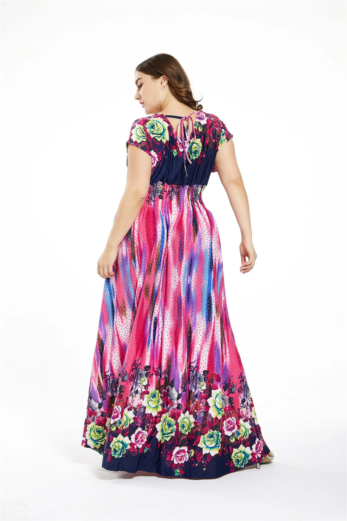

L To 5XL Plus Size Women Dress Dot Print Holiday Beach Long Dresses for Women Spring Summer High Waist Maxi Dress T5019