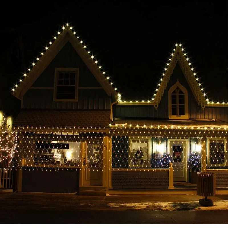 US Plug Net Mesh Christmas Light LED Waterproof String Lights Fairy Xmas Decor Party Garlands Garden Wedding Decoration | Лампы и