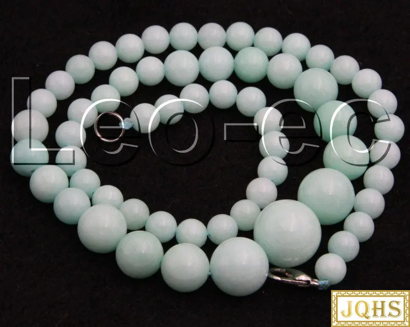 

AAA 18" natural Graduated 6-14mm round light blue Jade Strand necklace V1523